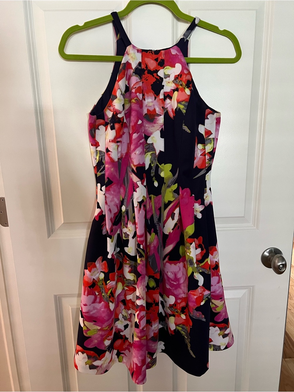 Vince Camuto Navy Halter Floral Mini Dress with Pink and White Blooms